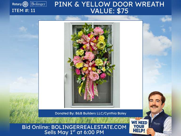 Pink and Yellow Flower Door Wreath