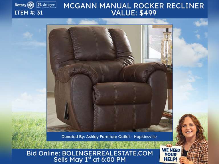 McGann Manual Rocker Recliner - Walnut Leather