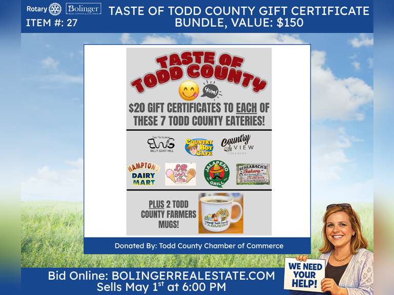 Taste of Todd County” Gift Certificate bundle