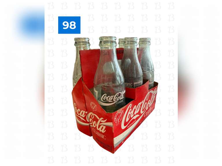 6 Empty Glass Cokes with Paper Carrier, 2 Full Glass Bottle Cokes, 7-Up Glass Bottle, Double Cola Gl