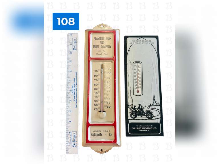 Planters Bank Thermometer & Williams Chevrolet Thermometer