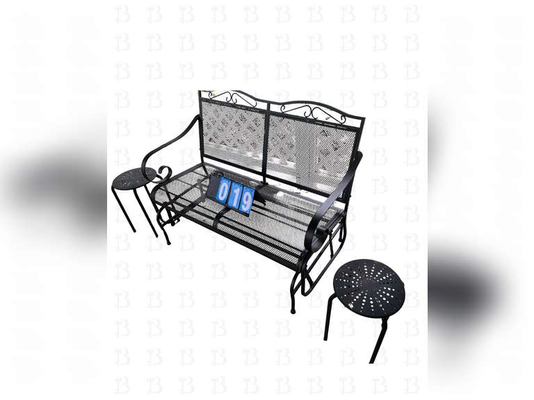 Metal rocking chair bench with two chairs