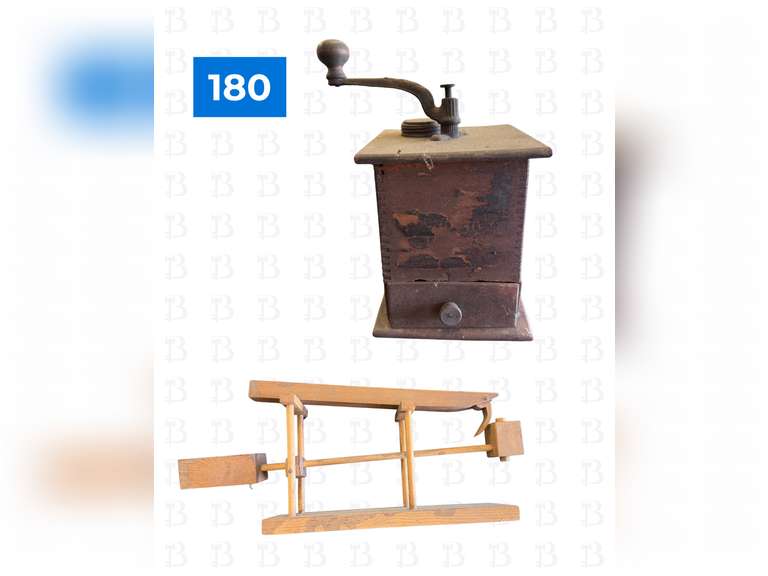 Antique Coffee Grinder & Wood Marble Machine