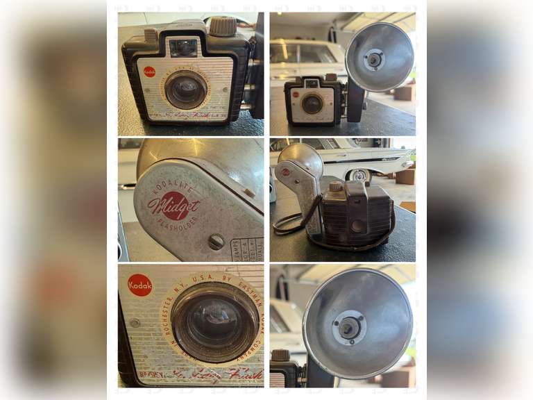 Vintage Eastman Kodak Brownie 8 8mm Movie Camera, 1950s Flash Brownie Camera, & Vintage Spartus Full