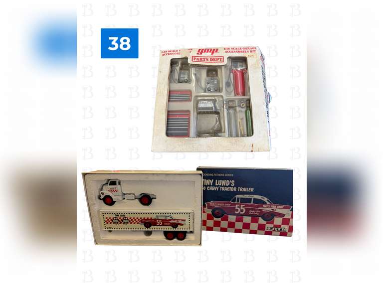 Tiny Lund's '50 Chevy Tractor Trailer & GMP Parts Dept 1:18 Scale Garage Accessories Kit (2 Boxes)
