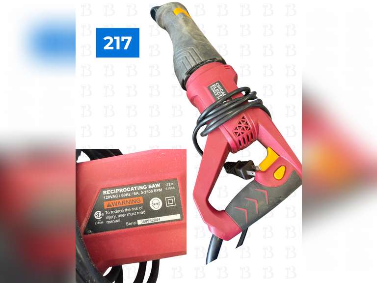 Chicago Electric Reciprocating Saw, 6" Blades, Lights, & Extension Cord