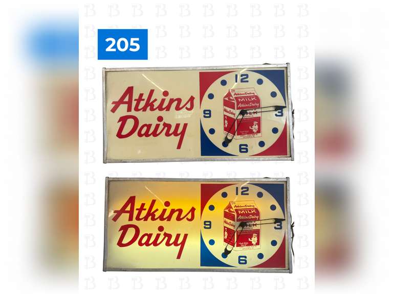 Vintage Atkins Dairy Lighted Clock