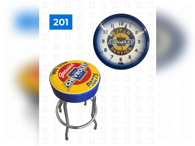 Chevrolet Swivel Bar Stool & Lighted Clock