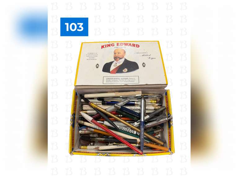 Cigar Box of Vintage Pens and Pencils