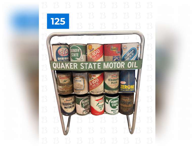 Quaker State Motor Oil Can Holder with 15 Oil Cans