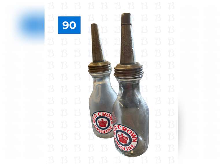 Red Crown Gasoline One Liquid Quart Glass Containers, Gulf Refining Co Bottle, Three in One Oil Bott