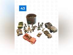 Vintage Little Green Army Men, 5 Military Cars, Marbles,& Maxwell Coffee House Container