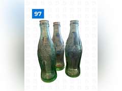 5 - 75th Anniversary Empty Coke Bottles with Carrier & 3 Additional Glass Coke Bottles