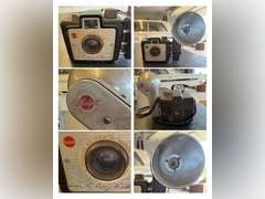 Vintage Eastman Kodak Brownie 8 8mm Movie Camera, 1950s Flash Brownie Camera, & Vintage Spartus Full