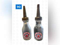Red Crown Gasoline One Liquid Quart Glass Containers, Gulf Refining Co Bottle, Three in One Oil Bott