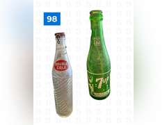 6 Empty Glass Cokes with Paper Carrier, 2 Full Glass Bottle Cokes, 7-Up Glass Bottle, Double Cola Gl