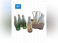 5 - 75th Anniversary Empty Coke Bottles with Carrier & 3 Additional Glass Coke Bottles