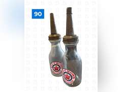 Red Crown Gasoline One Liquid Quart Glass Containers, Gulf Refining Co Bottle, Three in One Oil Bott