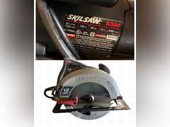 Bench grinder,Poulan 16 inch gas chainsaw, 7 1/4 inch Skil saw circular saw and palm sander