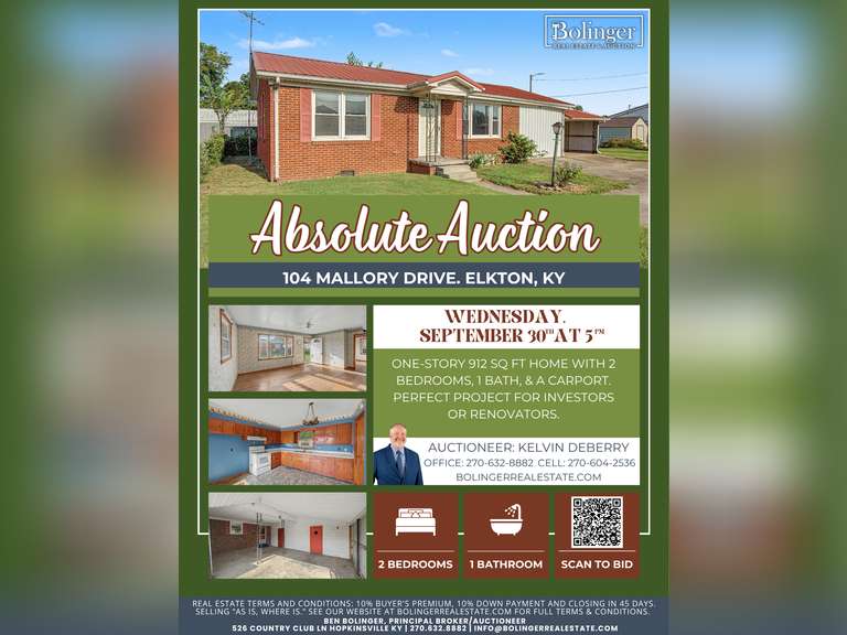 ABSOLUTE REAL ESTATE AUCTION - 104 MALLORY DR. ELKTON, KY