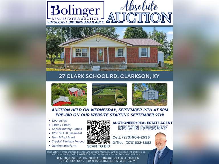 ABSOLUTE REAL ESTATE AUCTION - 27 CLARK SCHOOL RD IN CLARKSON, KY