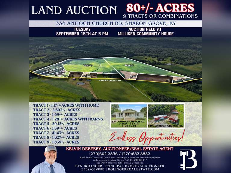 LAND AUCTION - 80+/- ACRES IN SHARON GROVE, KY