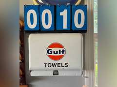 Paper Towel Holder with Gulf Sticker, Chevrolet Wall Bottle Opener, Tom's Peanuts Display Rck