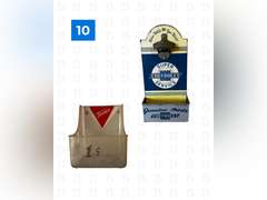 Paper Towel Holder with Gulf Sticker, Chevrolet Wall Bottle Opener, Tom's Peanuts Display Rck