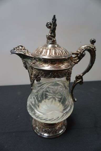 Victorian Silver Plate Cut Glass Wine Tankard