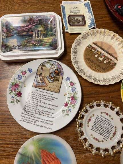 Collector plates, 25th anniversary decor, wall decor, sm corner shelf and contents, misc