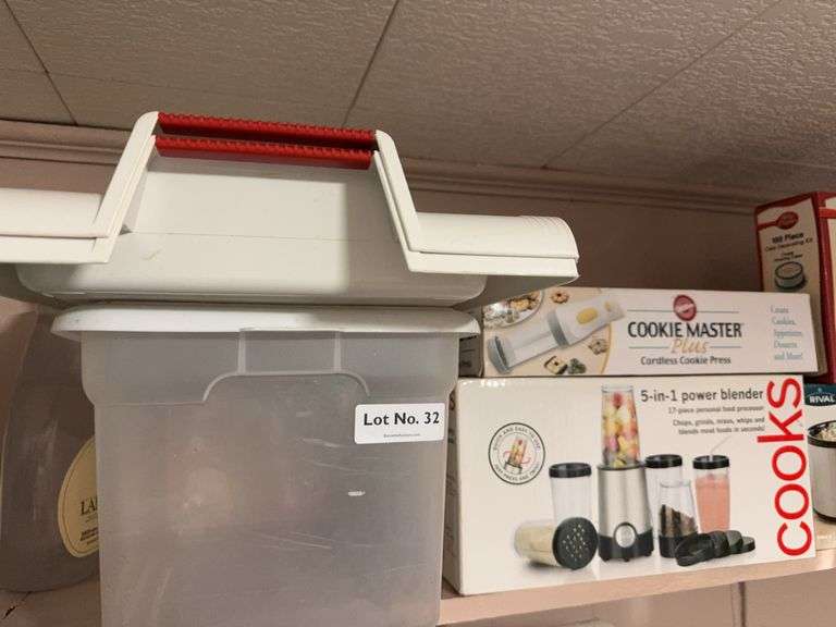 Cookie press, cake plates, misc