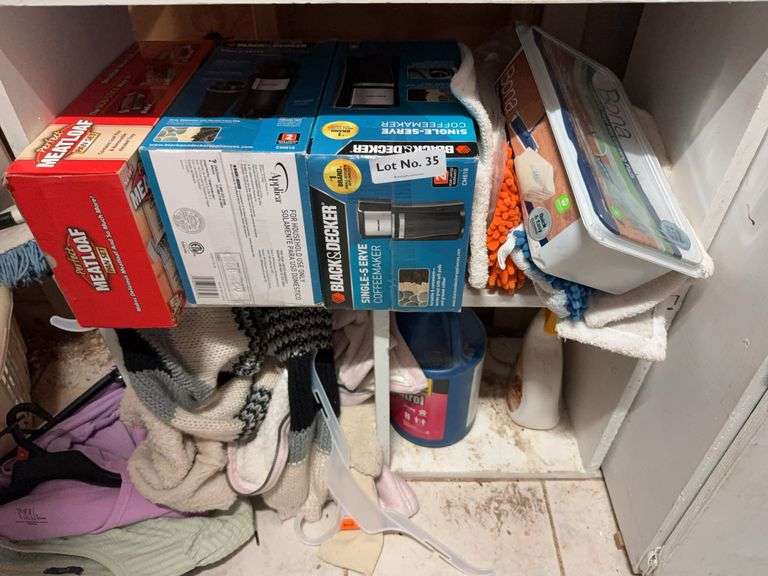 Meatloaf pan, 2 BandD coffee maker, and shelf