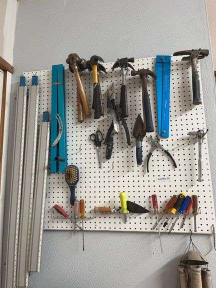 Hammers, straight edges, misc tools, light and chair