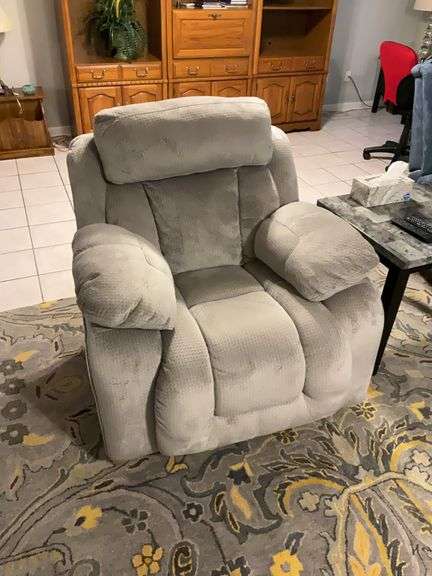 Grey Overstuffed Rocker/Recliner, like new