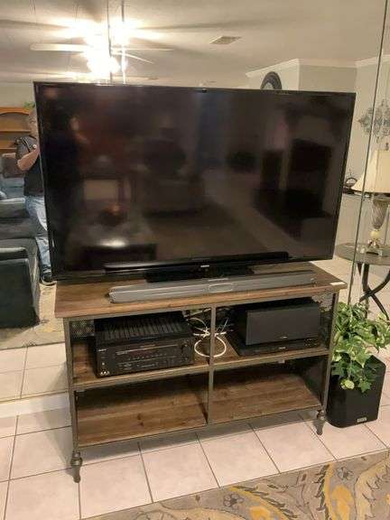 Samsung TV, Sony sound system, Polk sound bar, Phillips DVD, speakers