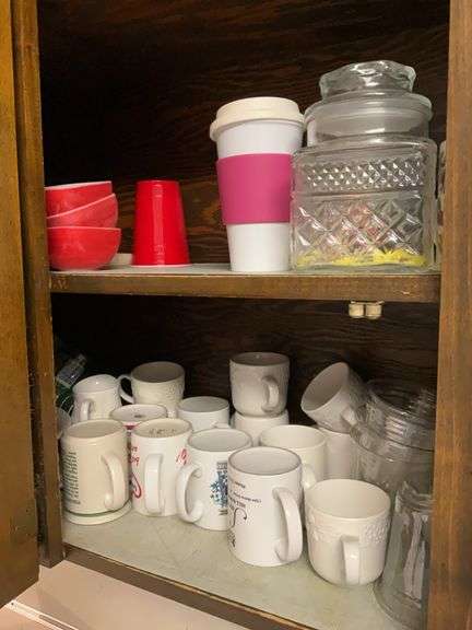 Contents of cabinets, misc glasses, mugs