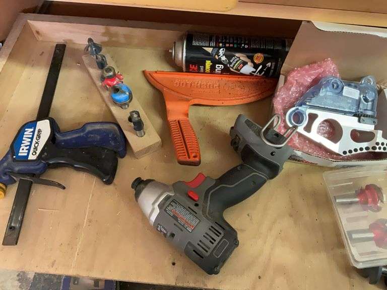 Contents of vise table cabinet