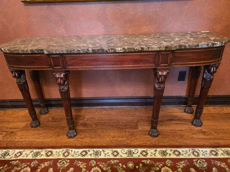 Carved Marble Top Console Table