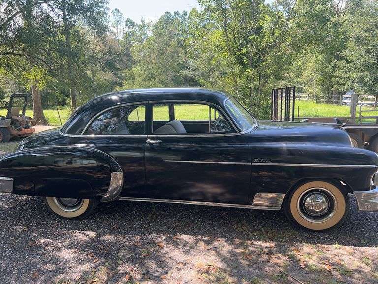 Black 1950 Chevrolet Styleline Deluxe two-door with whitewall tires, running and driving