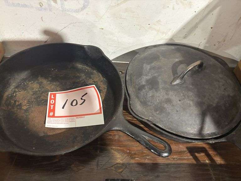 2 - Griswold cast iron skillets, 1 with lid