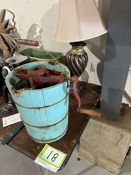 Hand crank ice cream maker, lamp