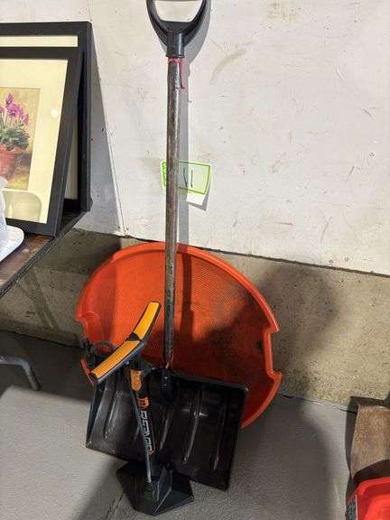 Snow shovel, air pump, sled