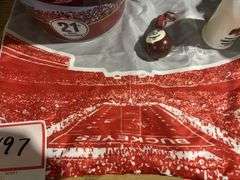 Ohio State bucket, scarf, Buckeye gourds and soap dispenser