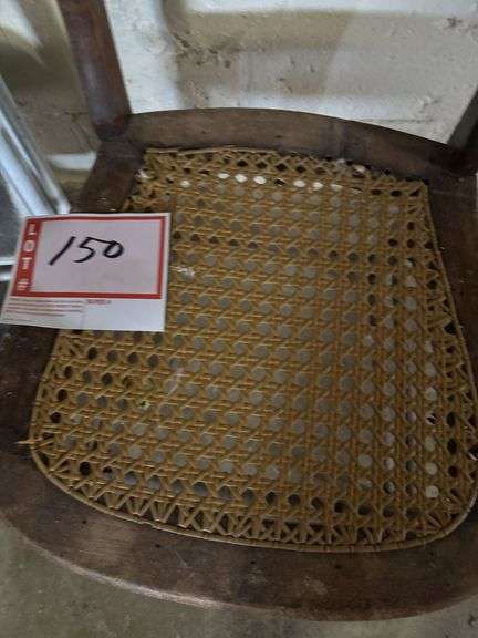 2 step ladder, dustpan, chair with cane seat
