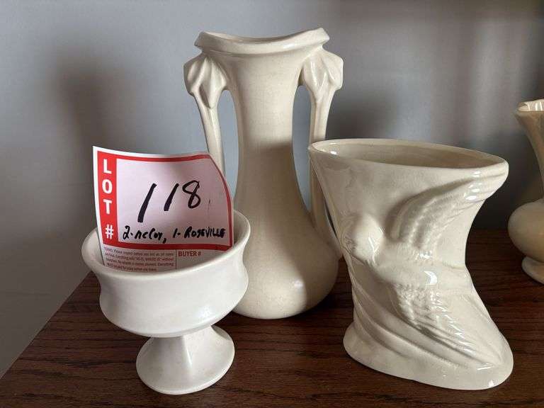 2 – McCoy, 1 - Roseville vases