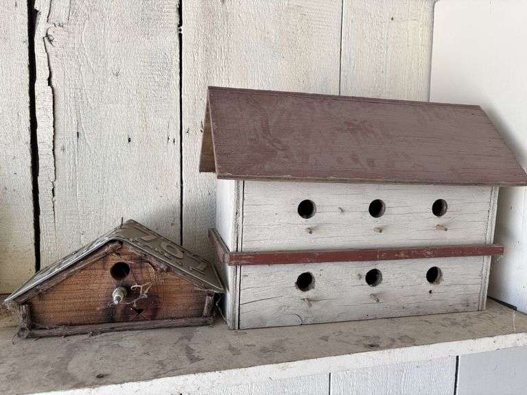 Oil lamp, rosin rabbit, sign, and Bird houses