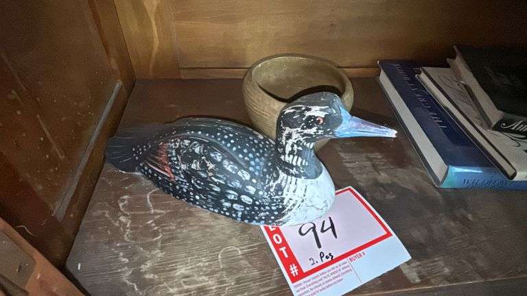 Duck decoy, and vase