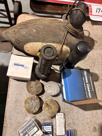 Lead weights, duck decoy, and miscellaneous