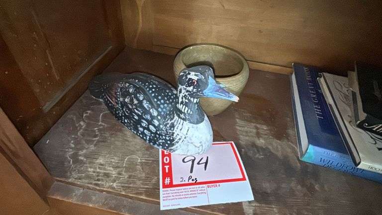 Duck decoy, and vase
