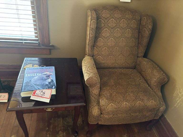Chair, table, book, 26 x 21 x 21”